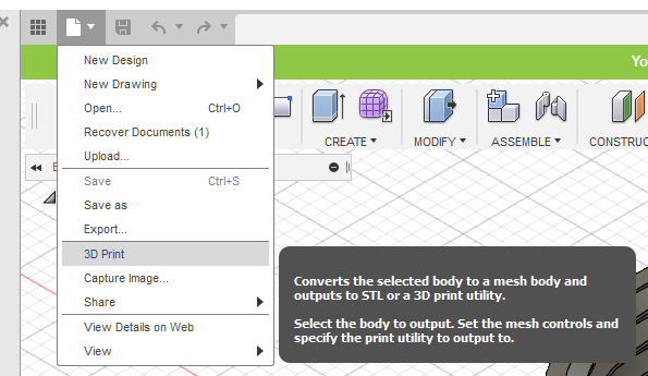 fusion360 file menu